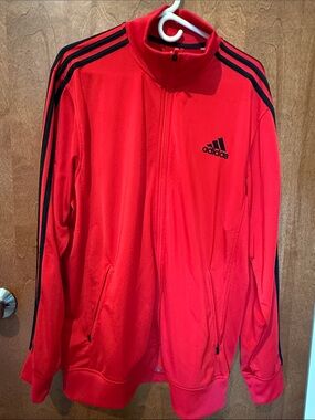 Adidas Men’s Red Black Stripe full zip track jacket XL